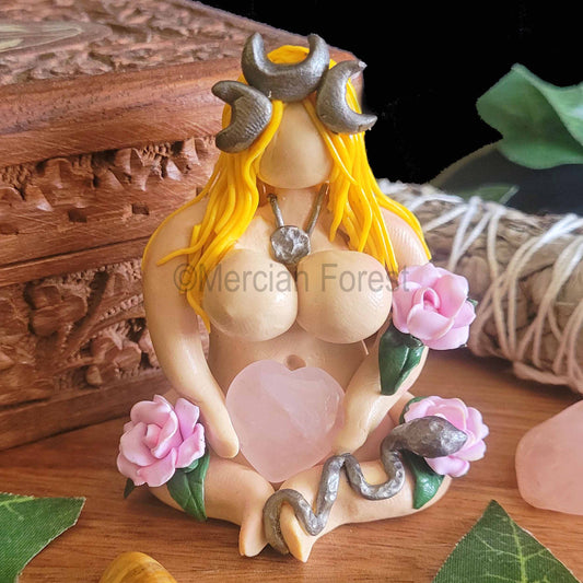 Sitting Goddess Figurine with Rose Flowers