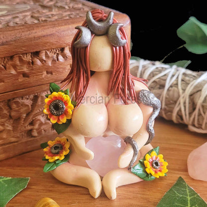 Sitting Goddess Figurine with Sunflowers