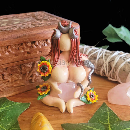 Sitting Goddess Figurine with Sunflowers