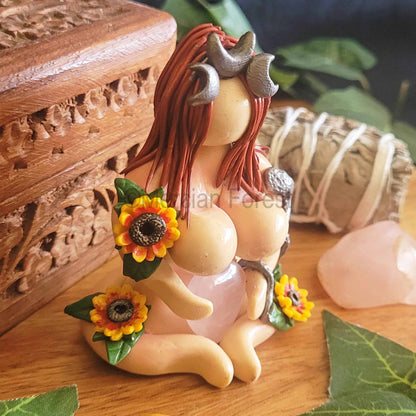 Sitting Goddess Figurine with Sunflowers