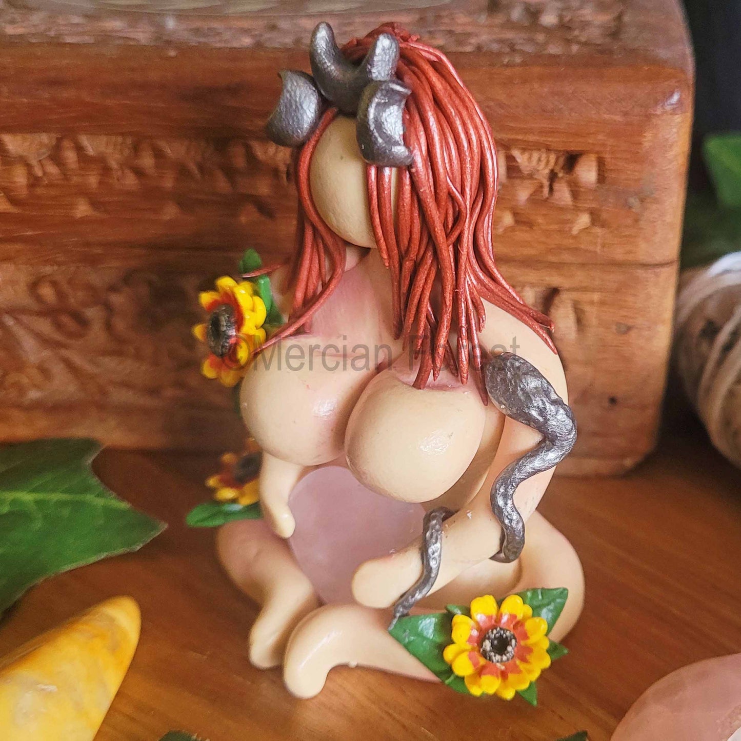 Sitting Goddess Figurine with Sunflowers