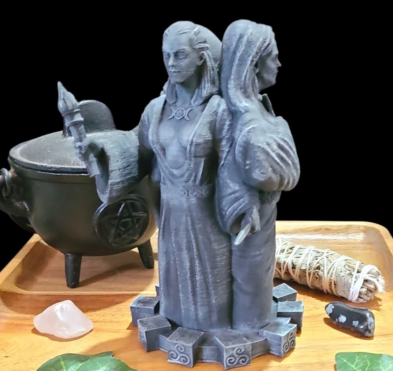 Triple Goddess Statue Figurine in Stone Effect