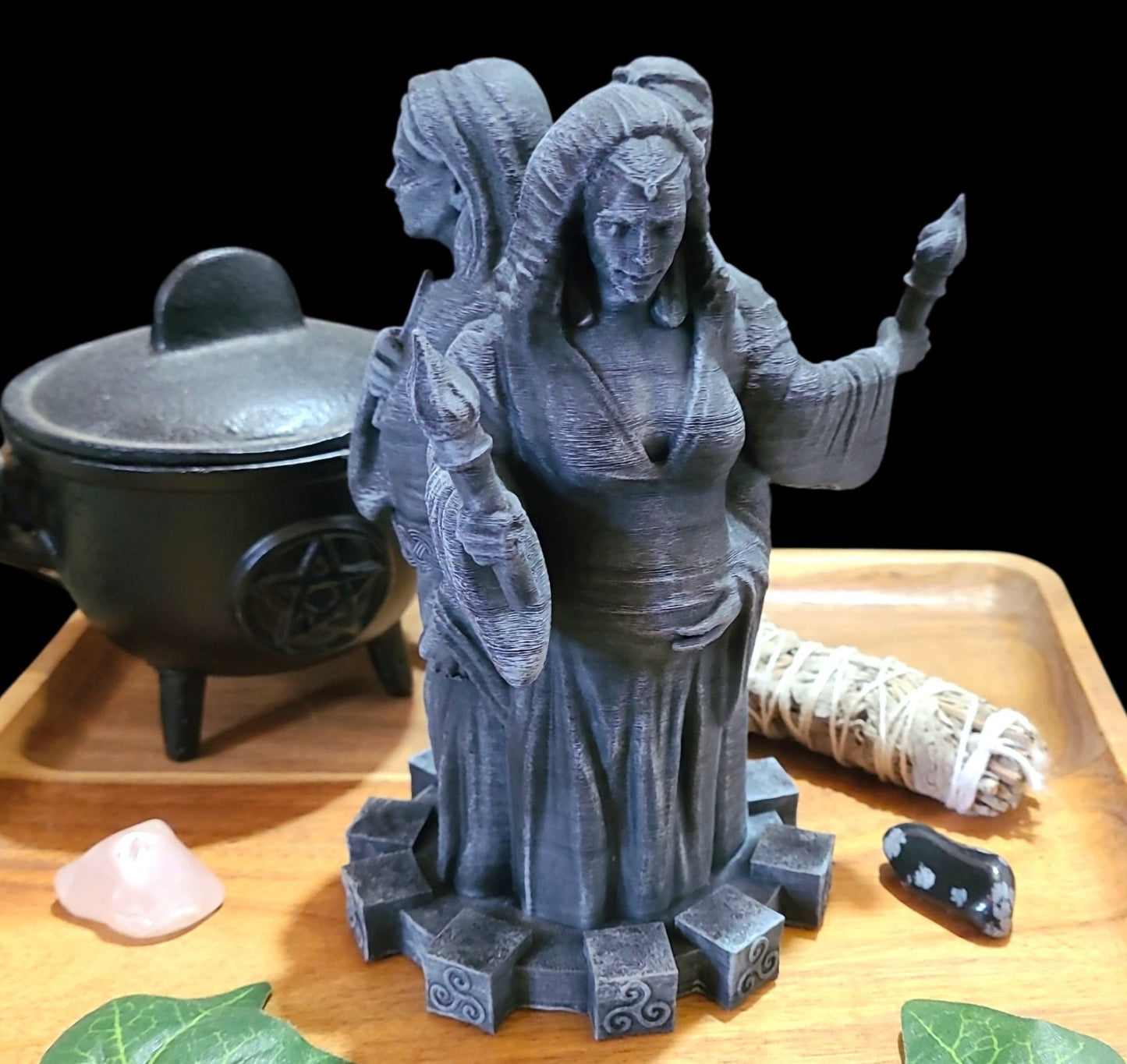 Triple Goddess Statue Figurine in Stone Effect