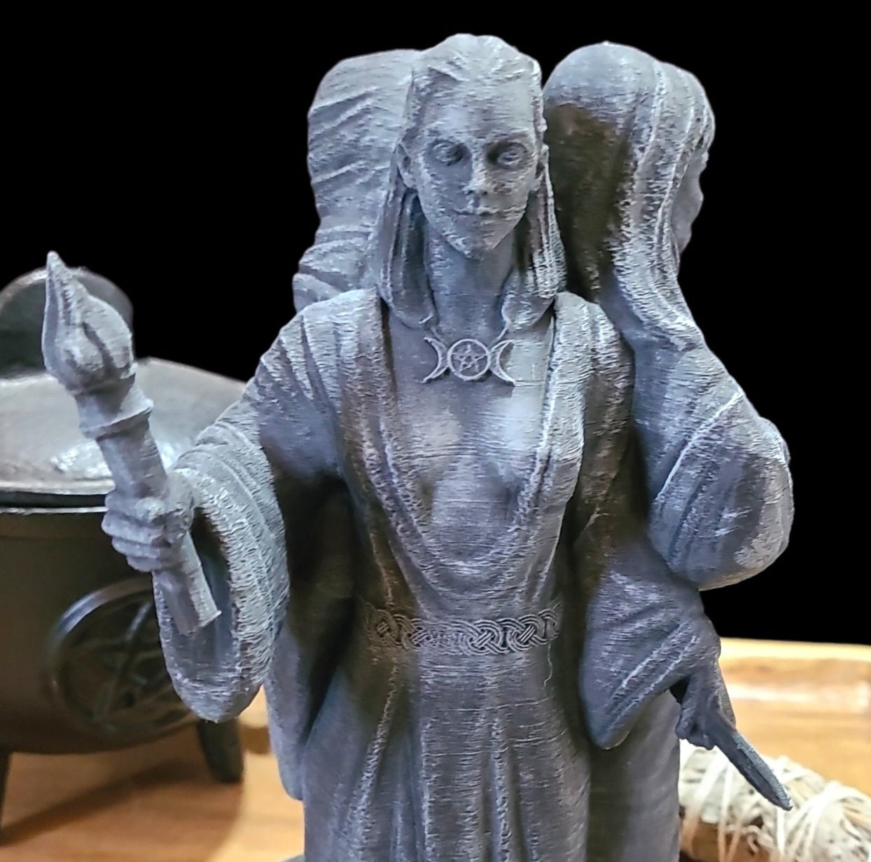 Triple Goddess Statue Figurine in Stone Effect