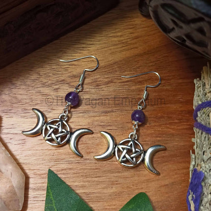 Triple Moon Pentacle Earrings