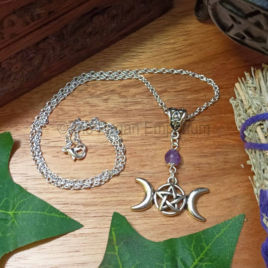 Triple Moon Pentacle Pendant Necklace