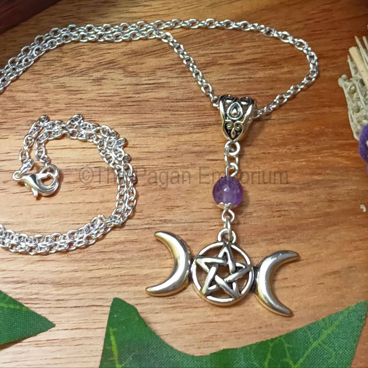 Triple Moon Pentacle Pendant Necklace