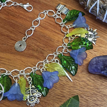 Wiccan Witch Charm Bracelet with Bluebells