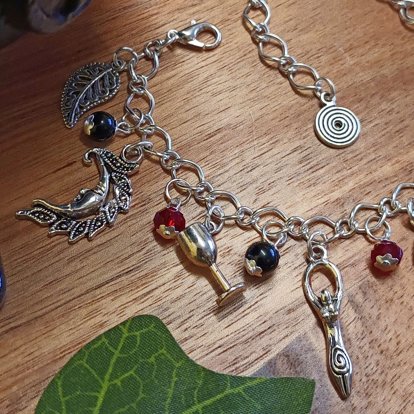 Wiccan Witch Charm Bracelet in Gothic Tones