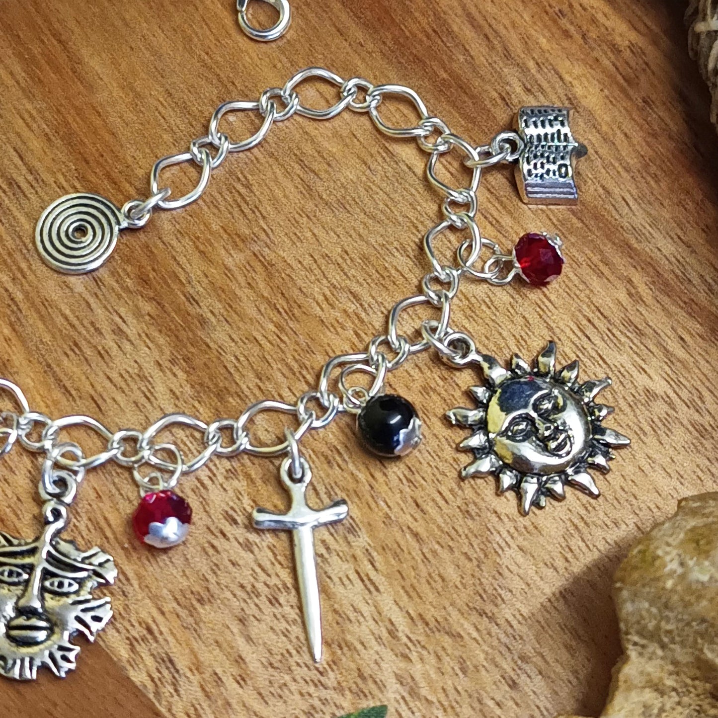 Wiccan Witch Charm Bracelet in Gothic Tones