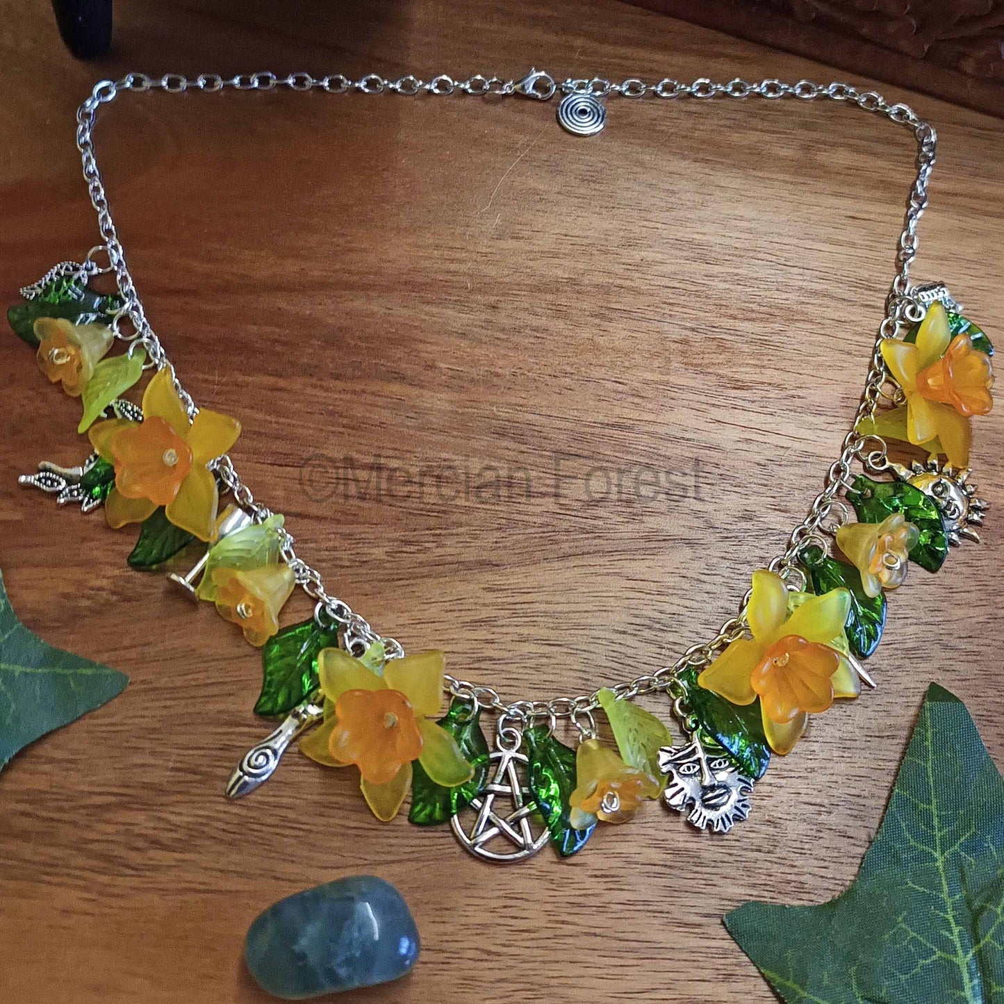 Wiccan Charm Necklace with Daffodils