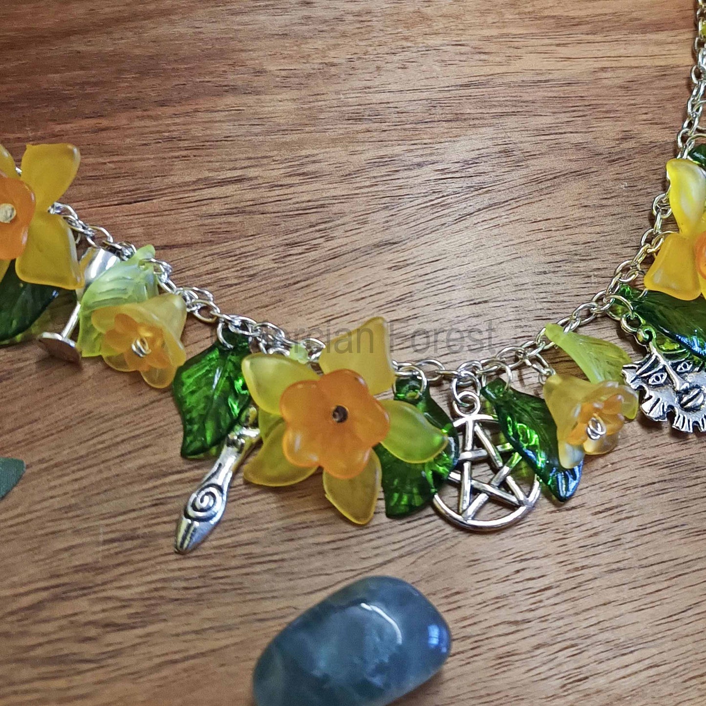 Wiccan Charm Necklace with Daffodils