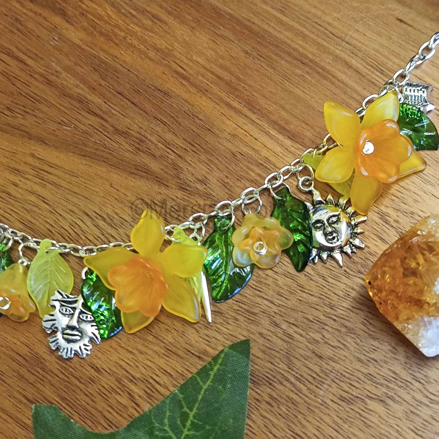 Wiccan Charm Necklace with Daffodils