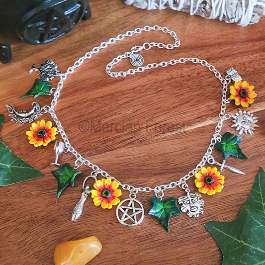 Litha Sunflower Charm Necklace