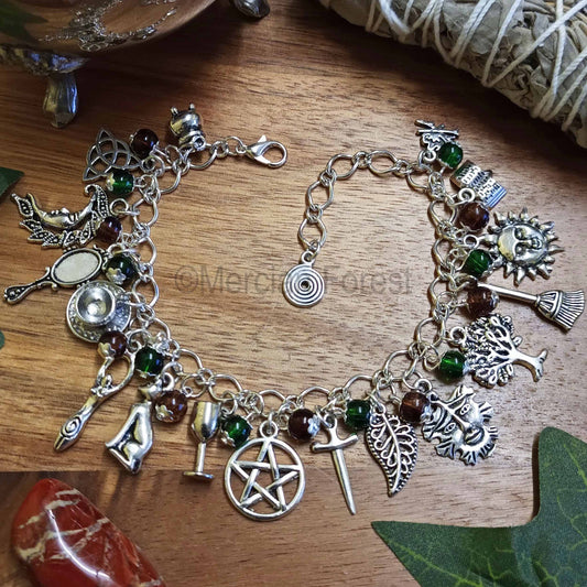 Witches Charm Bracelet, Verdant Earth, with Green and Brown Glass Beads