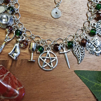 Witches Charm Bracelet, Verdant Earth, with Green and Brown Glass Beads