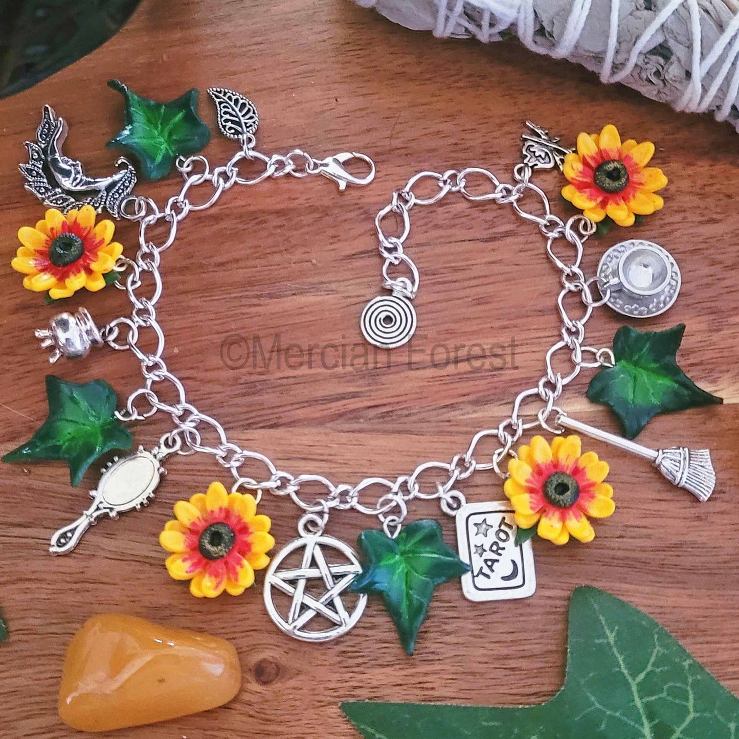 Litha Witches Charm Bracelet with Sunflowers