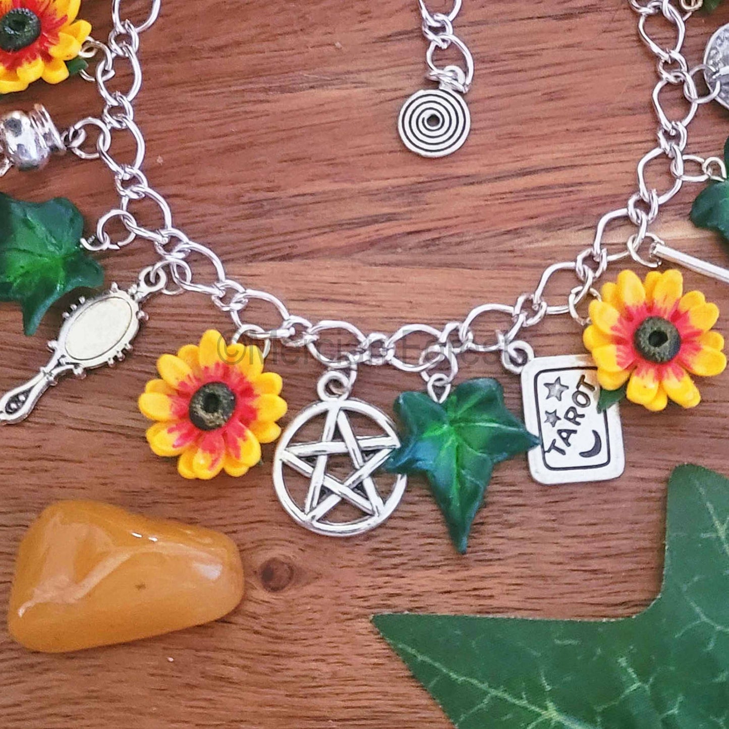 Litha Witches Charm Bracelet with Sunflowers