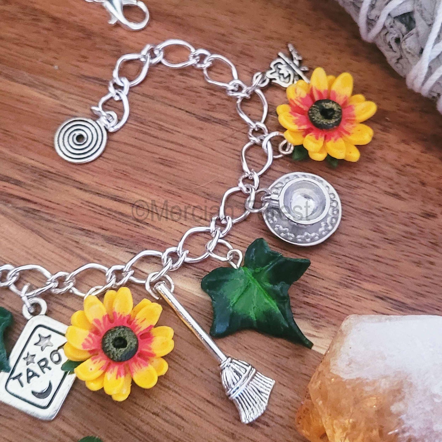 Litha Witches Charm Bracelet with Sunflowers