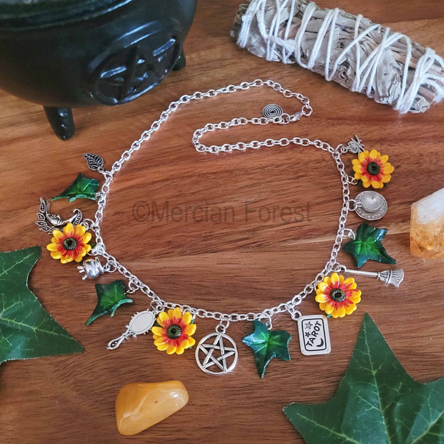 Litha Sunflower Witches Charm Necklace