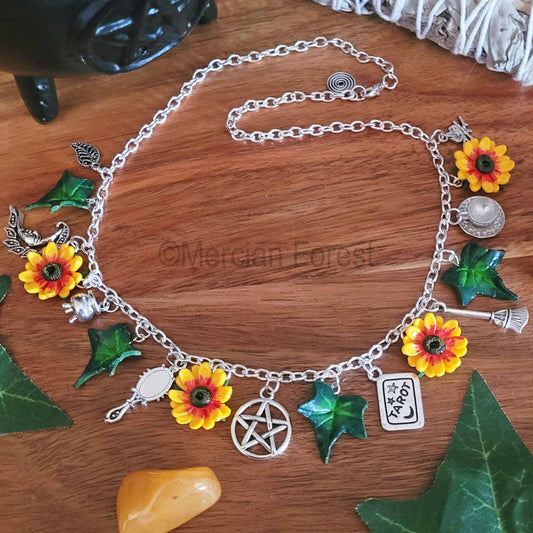 Litha Sunflower Witches Charm Necklace