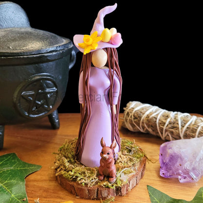 Ostara Eostre little Witch and Hare Statuette Lilac