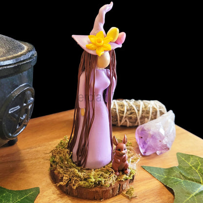 Ostara Eostre little Witch and Hare Statuette Lilac