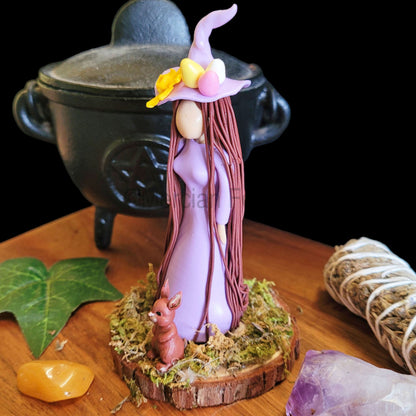 Ostara Eostre little Witch and Hare Statuette Lilac