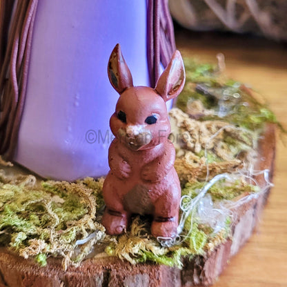 Ostara Eostre little Witch and Hare Statuette Lilac