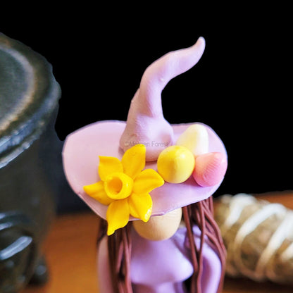 Ostara Eostre little Witch and Hare Statuette Lilac