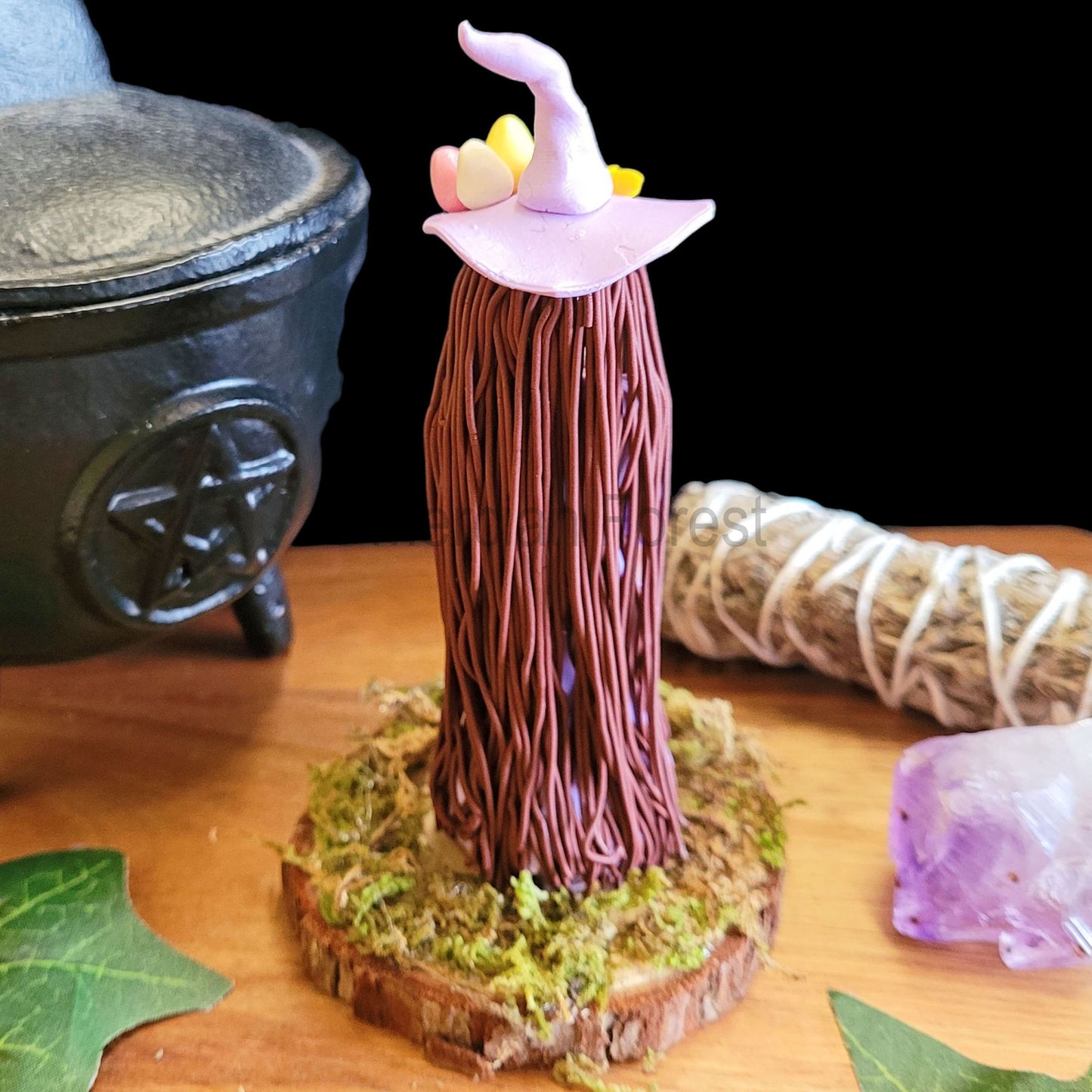 Ostara Eostre little Witch and Hare Statuette Lilac