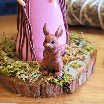 Ostara Eostre little Witch and Hare Statuette Pink