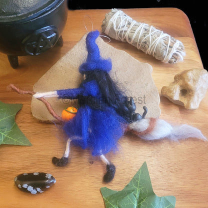 Witch on Broomstick Blue