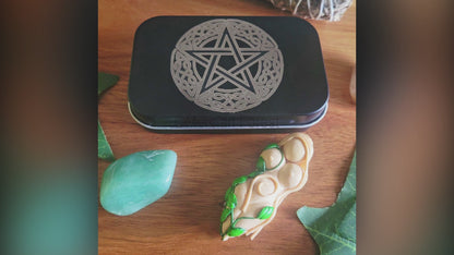 Pentacle engraved tin with Gaia Goddess