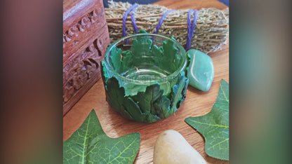 Beltane Altar Candle Hawthorn Leaf Tealight Holder