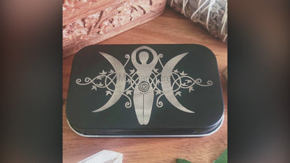 Triple Goddess Altar Tin, Mini Travel Altar Tin, Offering Box, Witchcraft box