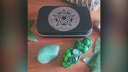 Pentacle engraved tin with Gaia Goddess