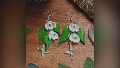 Imbolc Brigids Cross Snowdrop Earrings